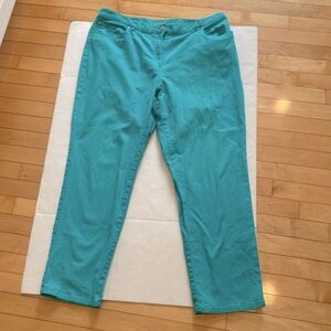 RUBY RD Vibrant TURQUOISE  Cotton Casual Pants with Part Elastic Waist Size 18